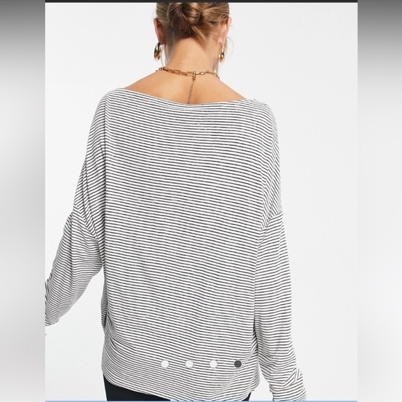AllSaints Rita Stripe Tee Long Sleeve Boat Neck Oversized Modern Parisian M - Picture 2 of 14